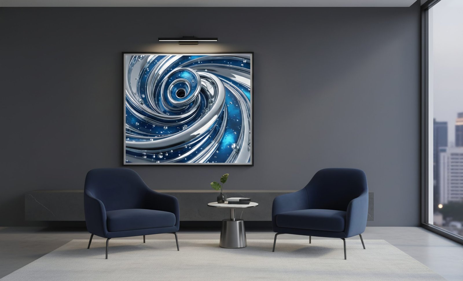 Blue Infinity Coil – Hochauflösendes abstraktes Digital-Kunstwerk als Sofort-Download | Druckbar bis 90 × 48 cm