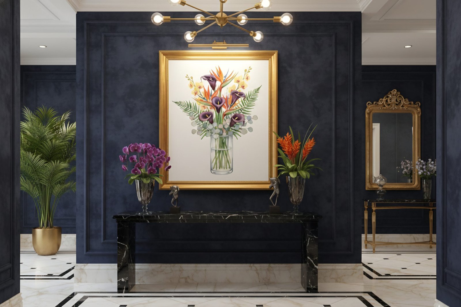 Calla & Paradise Symphony – Hochauflösendes Aquarell-Blumenarrangement als Sofort-Download | Druckbar bis 90 × 65 cm