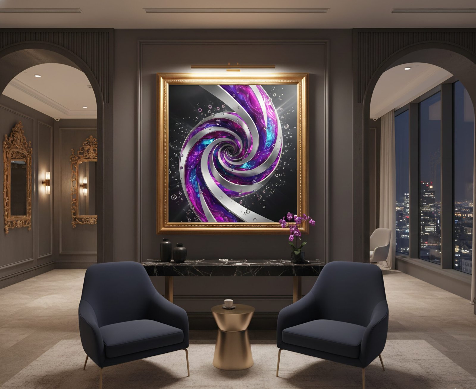 Celestial Swirl Engine – Hochauflösendes abstraktes Digital-Kunstwerk als Sofort-Download | Druckbar bis 90 × 85 cm