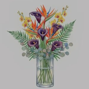 Calla & Paradise Symphony – Hochauflösendes Aquarell-Blumenarrangement als Sofort-Download | Druckbar bis 90 × 65 cm