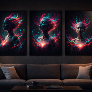 Neon Energy Portraits &ndash; 3er Set digitale Premium Wandbilder (12K JPG + 16K TIFF Master) &ndash; Moderne abstrakte Kunst f&uuml;r Wohnzimmer & Interior Design