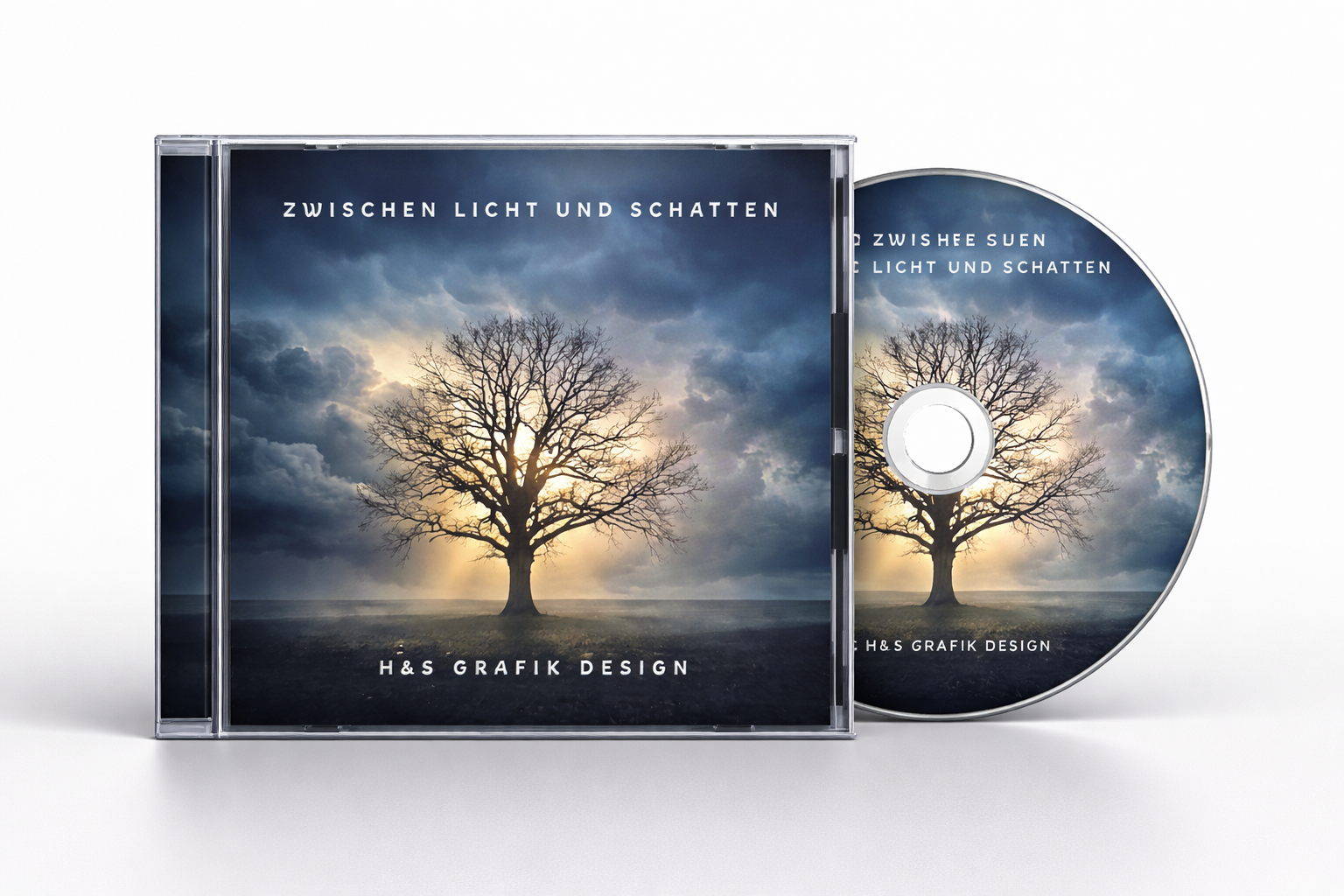 CD Cover Design Serie mit atmosphärischem Baum Motiv zwischen Licht und Schatten für Metal und Cinematic Musik